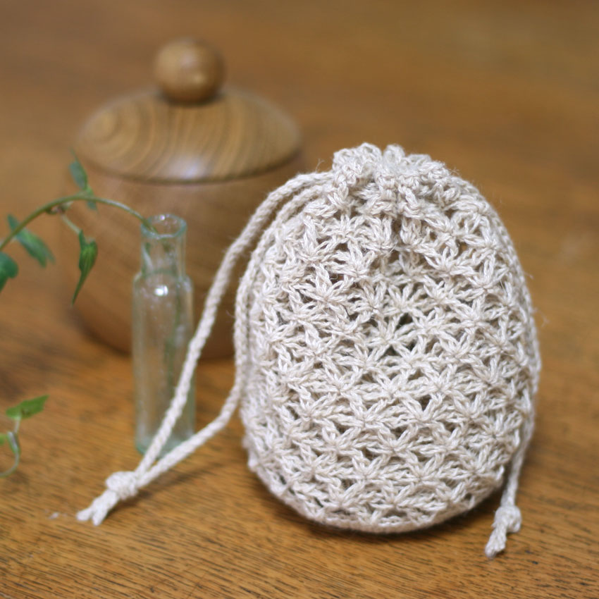 かぎ針編み 麻の葉きんちゃく