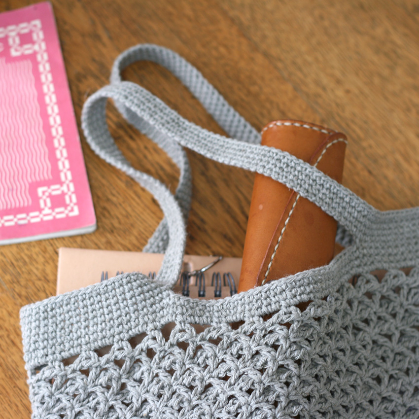 かぎ針編み 麻の葉トートバッグ(横長)