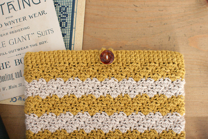 かぎ針編み レトロなポーチ_ボタン付近