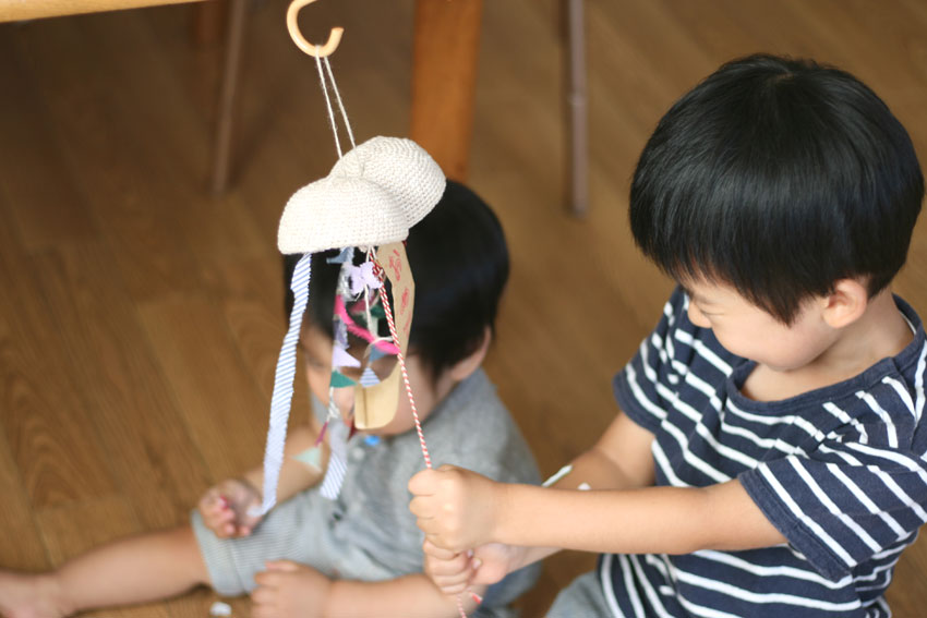 かぎ針編み くす玉を引っ張りました