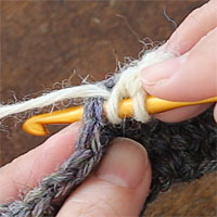 中長編み2目編み入れる[1] 糸をかけて針を入れます。