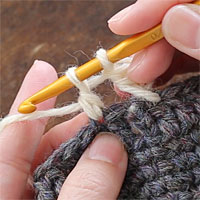 長編み交差[4] 糸を引き出しました。もう一度糸をかけ、長編みを完成させます。