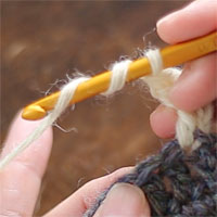 長々編み2目編み入れる[1] 針に糸を2回巻き、