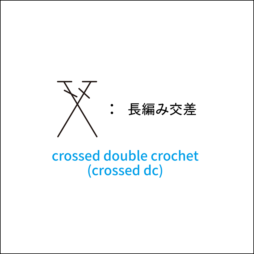 かぎ針編み 長編み交差 編み図記号と動画解説