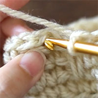 このように、青印の糸の下から針を入れます。