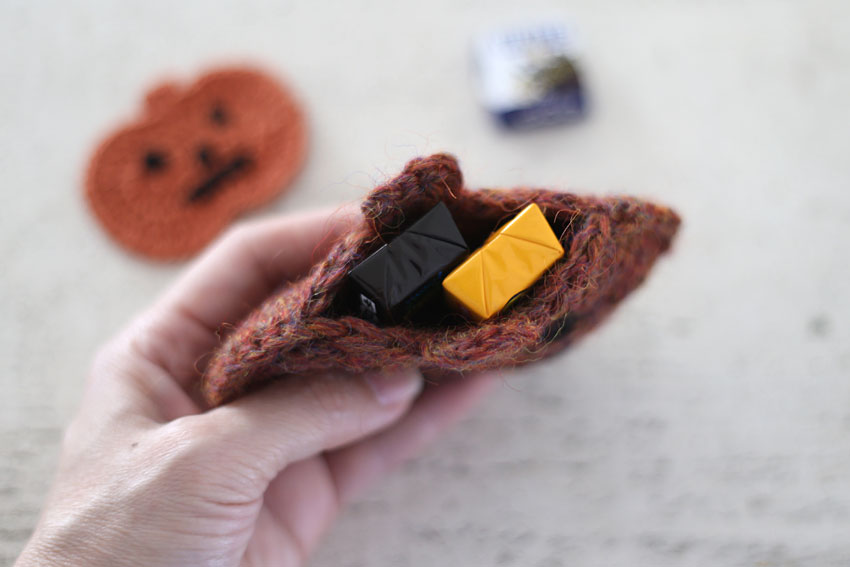 かぎ針編み ハロウィーンのおばけカボチャのポーチ