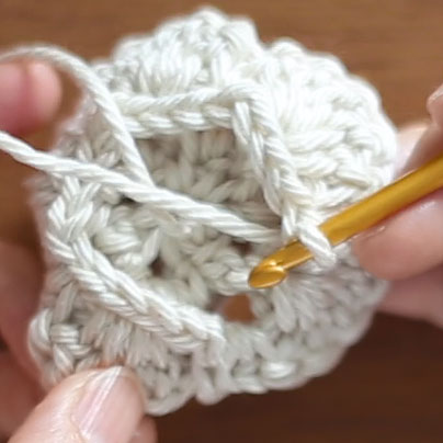 かぎ針編み お花5段目 7. 最後のこま編みが編めた