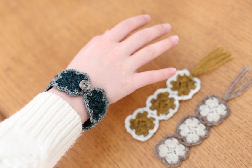 かぎ針編み モチーフつなぎ ブレスレット着画