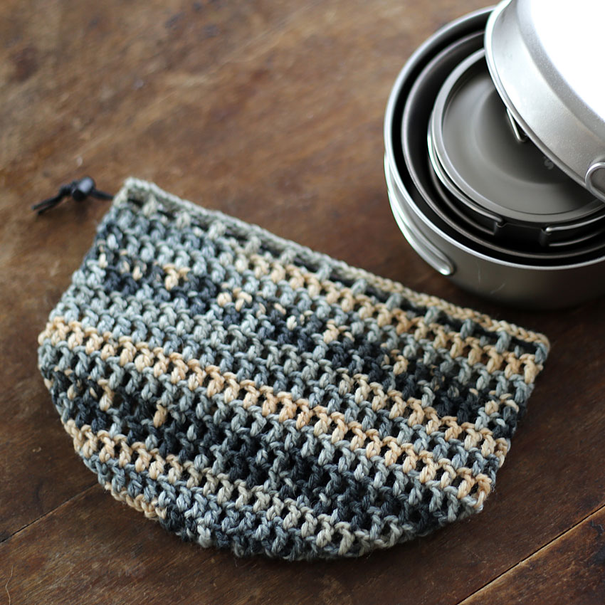 かぎ針編み 無料編み図 クッカー 巾着 キャンプ アウトドア