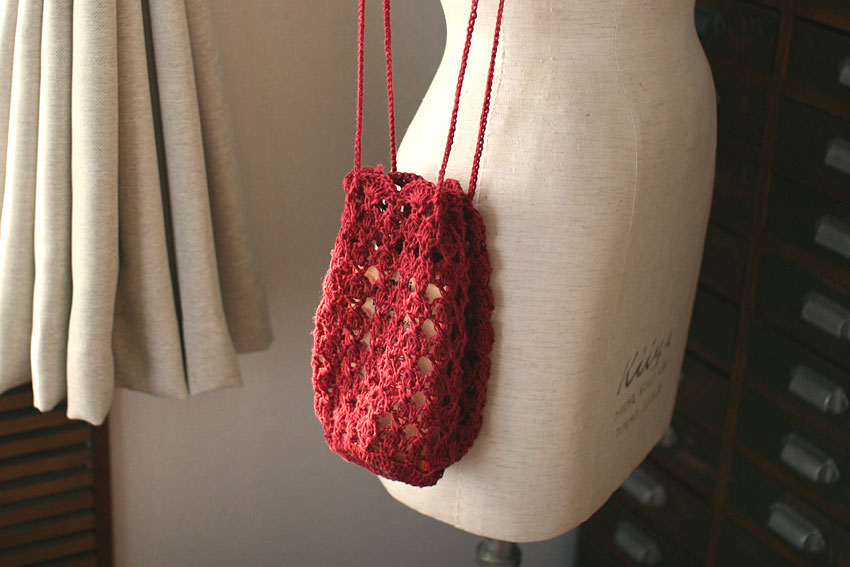 かぎ針編み 巾着型 ショルダー バッグ