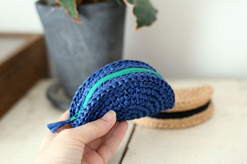 かぎ針編み パース 小銭入れ ポーチ ブルー