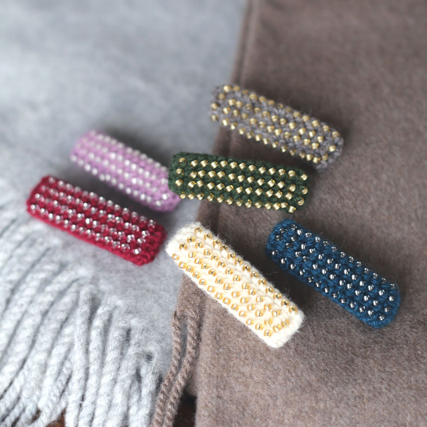 かぎ針編み 編み図 ワークショップレシピ「ビーズ編みブローチ」