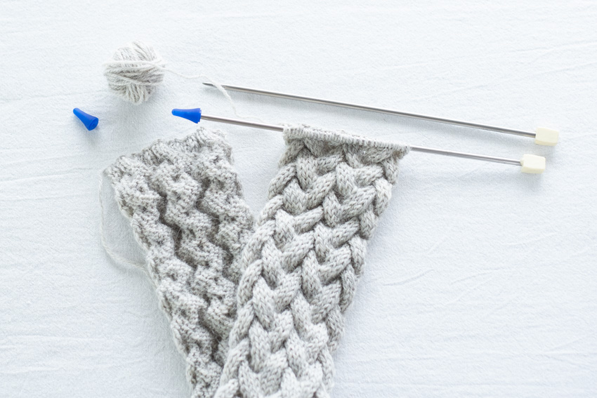 棒針編み作品の持ち運びにはストッパーが必要