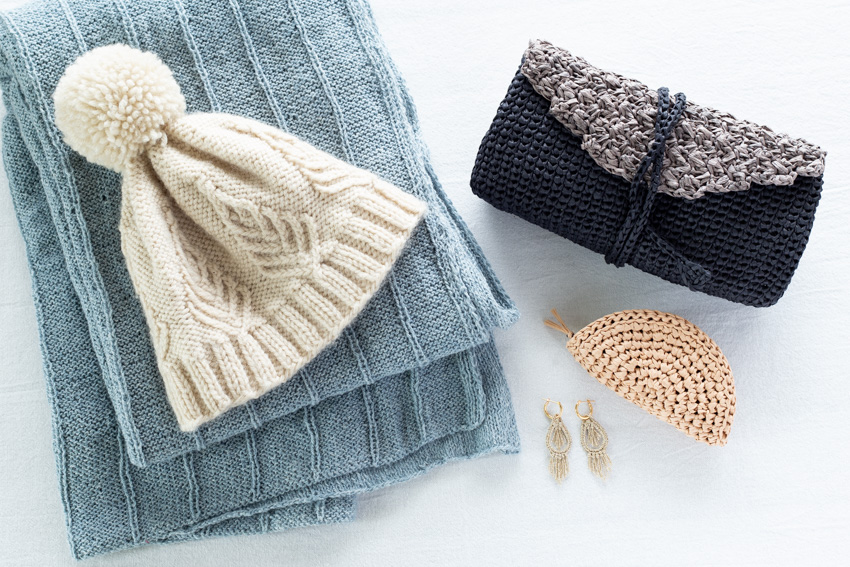 棒針編み作品とかぎ針編み作品の例